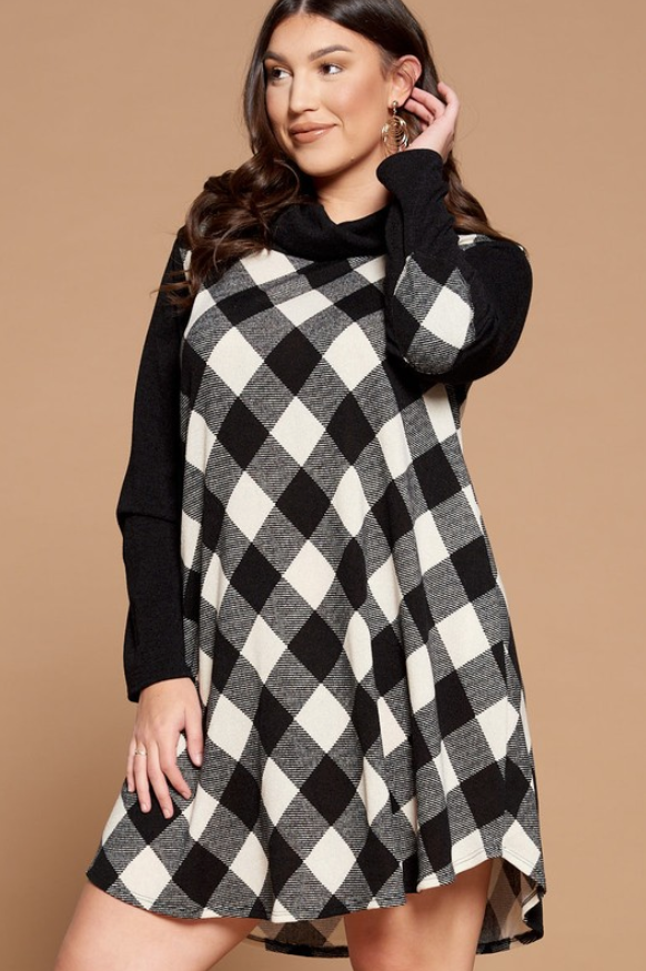 Buffalo Plaid Cowlneck Dress (with Pockets!)