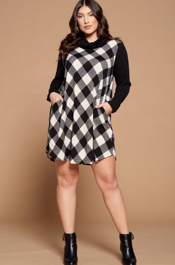 Buffalo Plaid Cowlneck Dress (with Pockets!)