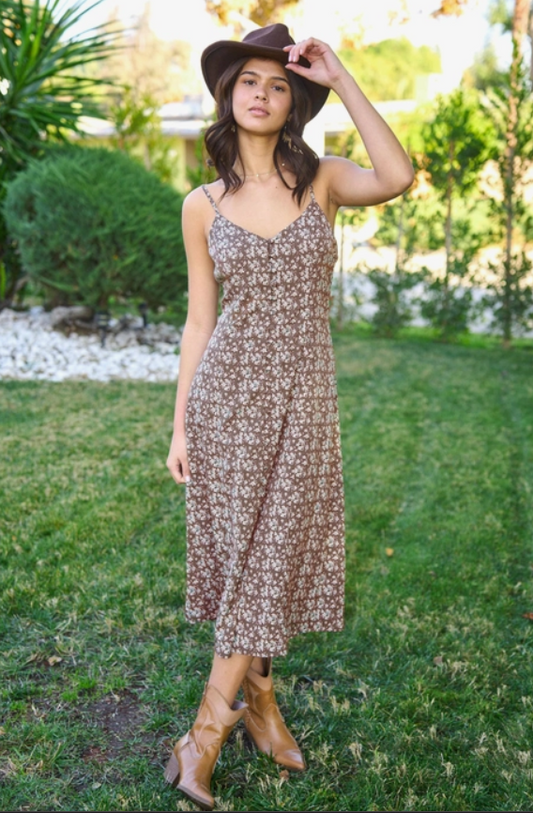 Floral Midi Dress in Cinnamon