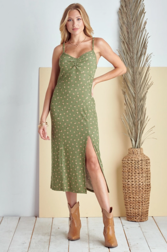 Floral Midi Dress in Sage