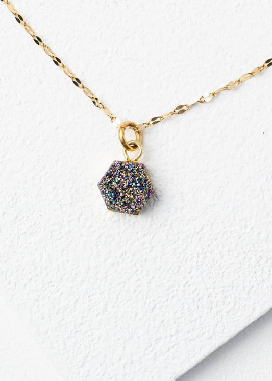 Let the Light Gold Necklace with Multicolored Druzy