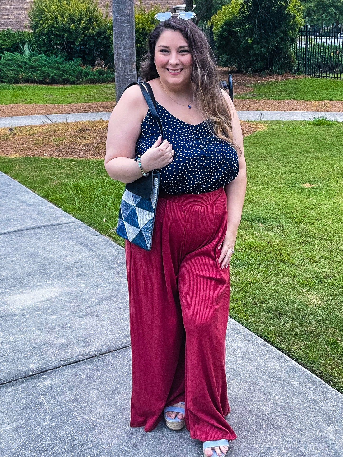 Button Cami in Navy and White Polka Dot