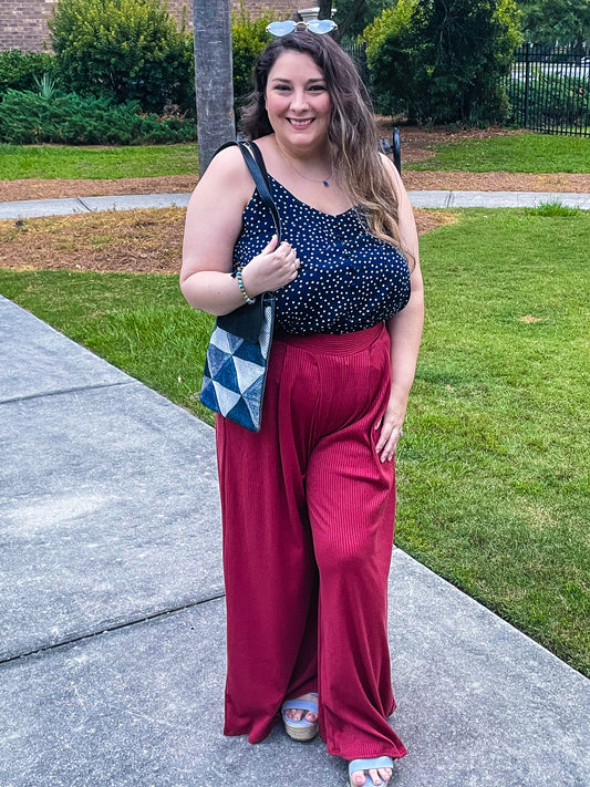 Button Cami in Navy and White Polka Dot