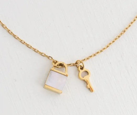 Lock and Key Mother of Pearl Necklace