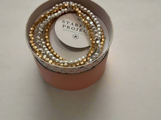 Kristi Gold & White Bead Bracelet Set