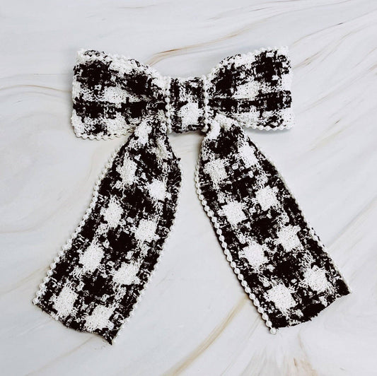 Checkered Charm Bow Hair Clip