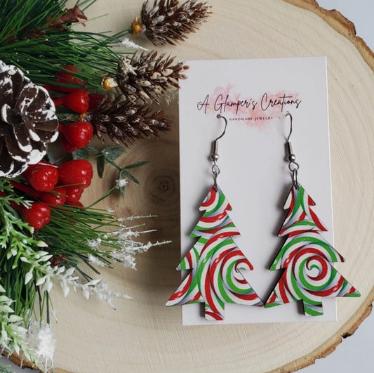 Wooden Christmas Tree Earrings