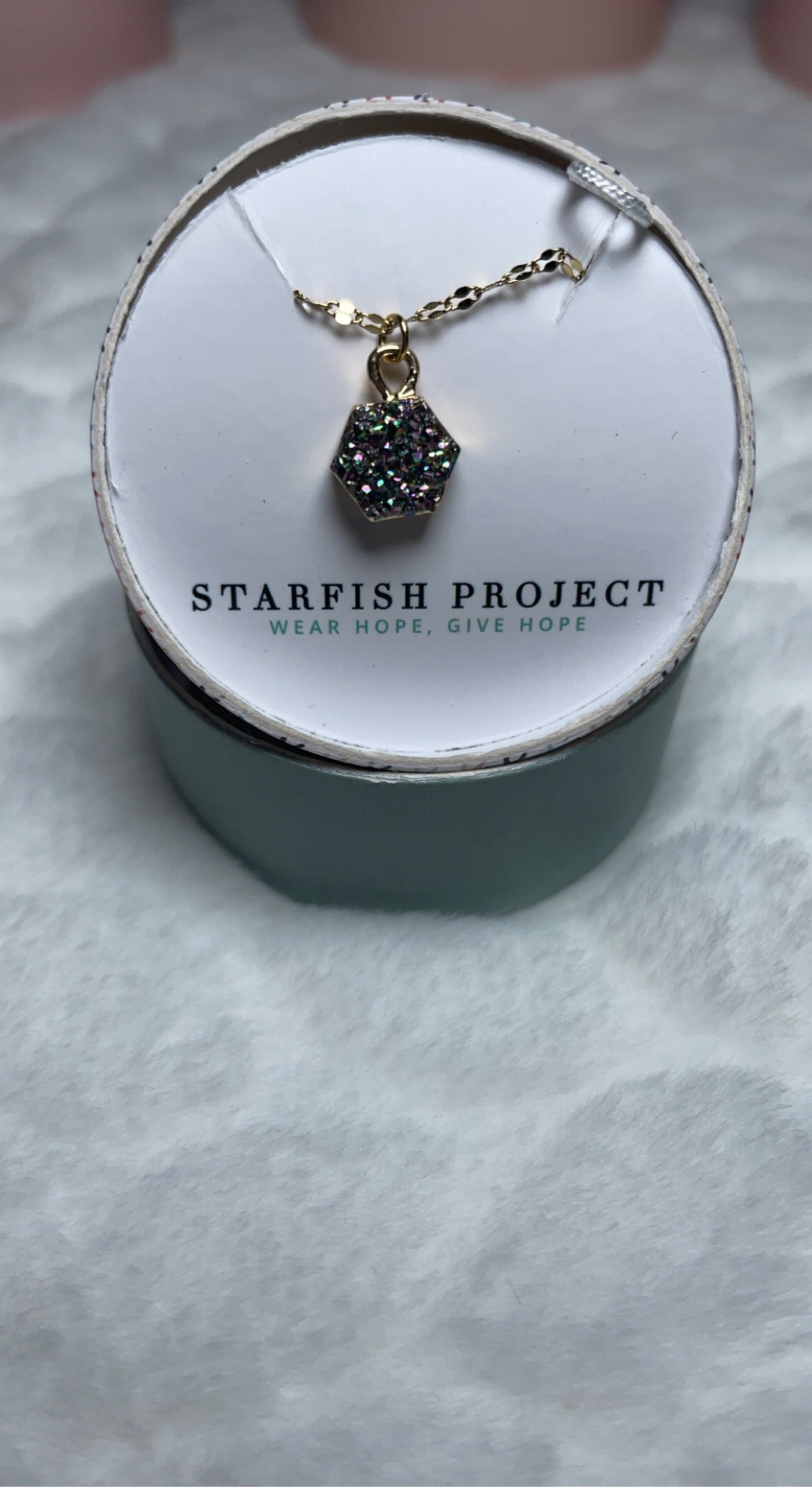 Let the Light Gold Necklace with Multicolored Druzy